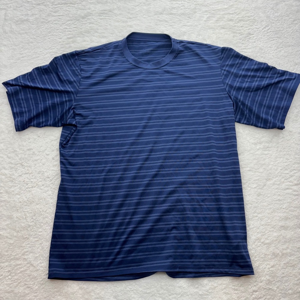 Patagonia Mens Capilene Cool Daily Striped Blue Short Sleeve Shirt Large C101